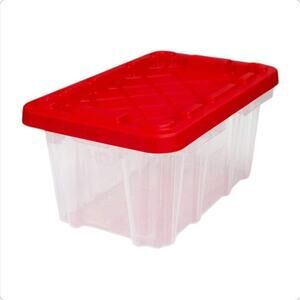HDX 6.5 Qt Clear Storage Tote w/ Red Snap-On Lid | Stackable Organizer Bin